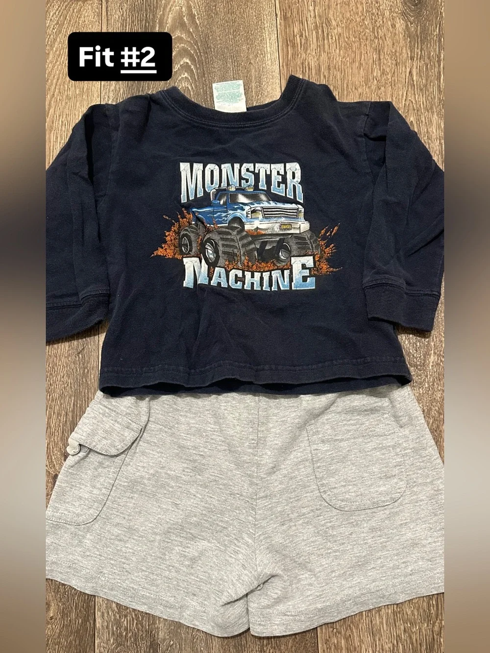okie dokie Navy Monster Machine Top with Gray Shorts Set + lizzad shirt